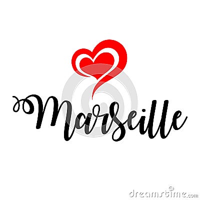 Love Marseille handwritting Cartoon Illustration