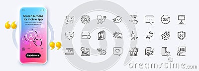 Love message, Checkbox and Timeline line icons for web app. Pictogram icon. Phone mockup gradient screen. Vector Vector Illustration