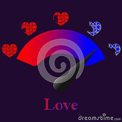 Love meter in speedometer vector - Valentine`s day illustration Vector Illustration