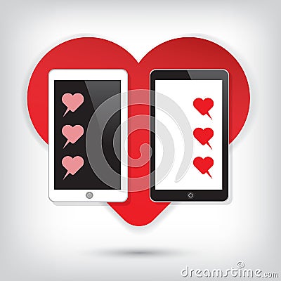 Love Mobile phone with heart chat Vector Illustration