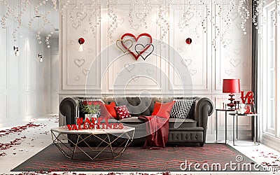 Love - modern Luxury classic interior for valentine`s day. Livin Cartoon Illustration