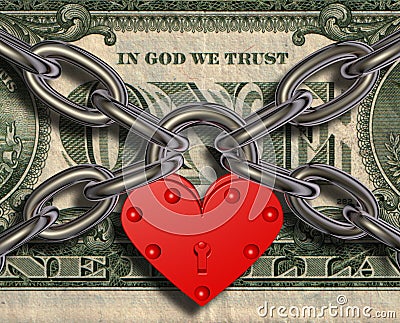 We love money - heart lock and money Stock Photo