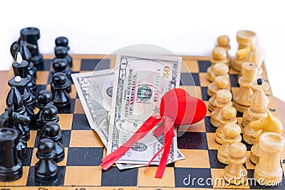 Love, money, power triangle with chess opponents Stock Photo