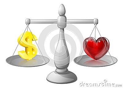 Love or money scales Vector Illustration