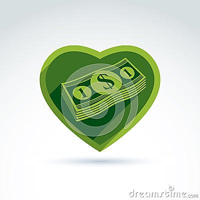 Love money success, greed, crediting and depositing, wealth and Vector Illustration