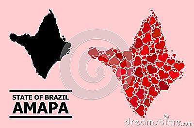 Red Love Mosaic Map of Amapa State Vector Illustration