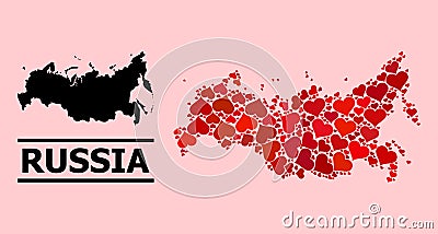 Red Love Mosaic Map of Russia Cartoon Illustration