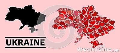 Red Lovely Mosaic Map of Ukraine Cartoon Illustration