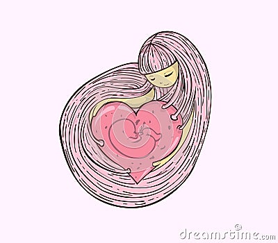 The love of a mother with a baby. Mather day Vector Illustration