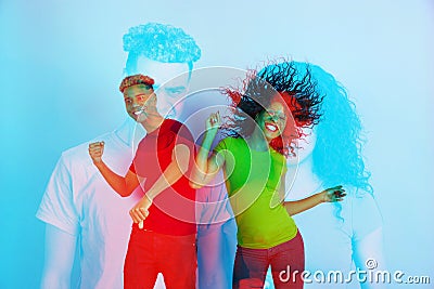 Multiple portrait with glitch duotone effect Stock Photo