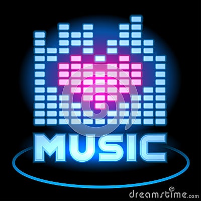 Love Music Blue Neon Equalizer. Vector design icon. Vector Illustration