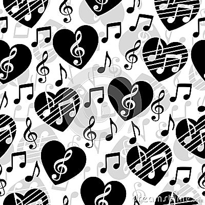 Love for music, musical abstract vector background, seamless pattern Vector Illustration
