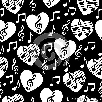 Love for music, musical abstract vector background, seamless pattern. Vector Illustration