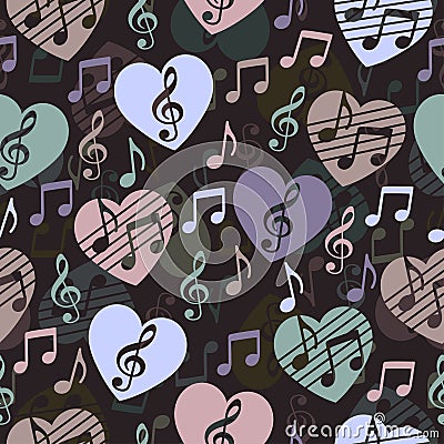 Love for music, musical abstract vector background, seamless pattern. Vector Illustration