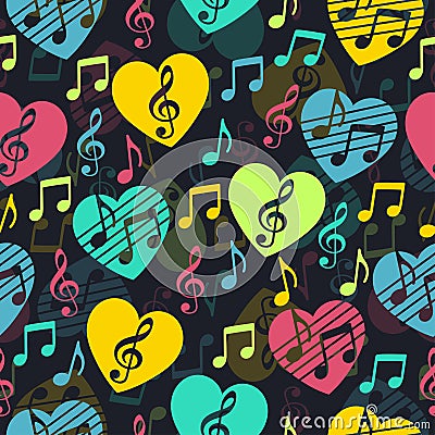 Love for music, musical abstract vector background, seamless pattern. Vector Illustration