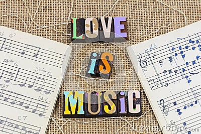 Love music sheet magic enjoy listen be happy sing song Stock Photo