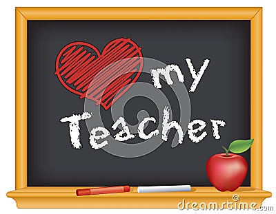 Love My Teacher Chalkboard, Apple Vector Illustration