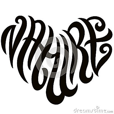 Love Nature Word Lettering In The Shape Of Heart Emblem Vector Illustration