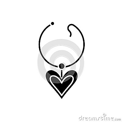 Love necklace black icon, vector sign on isolated background. Love necklace concept symbol, illustration Vector Illustration