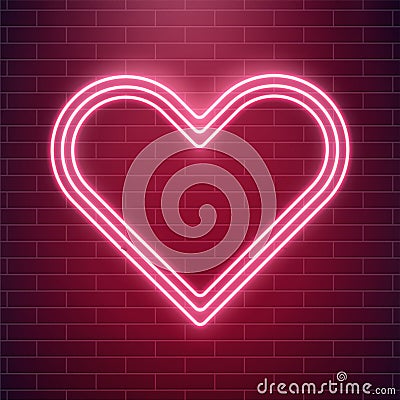 Love neon, valentines day heart. Concept of heart neon sign. Pop art love cover. Vector Illustration