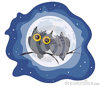 Love owls and full moon Vector Illustration