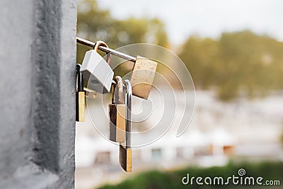 Love padlocks on a bridge in Rome Stock Photo