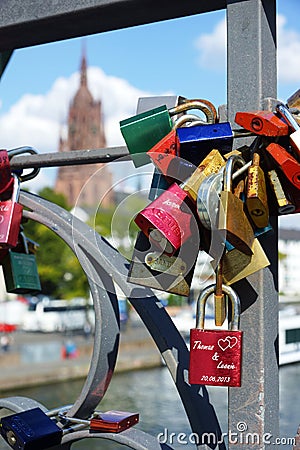 Love Padlocks at Iron Bridge Frankfurt Editorial Stock Photo