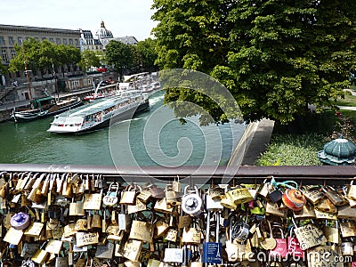 Love padlocks in Paris bridge, Editorial Stock Photo