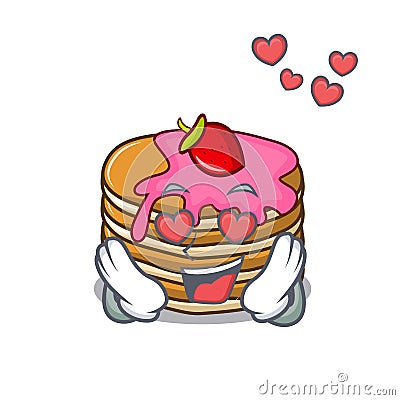 In love pancake with strawberry mascot cartoon Vector Illustration