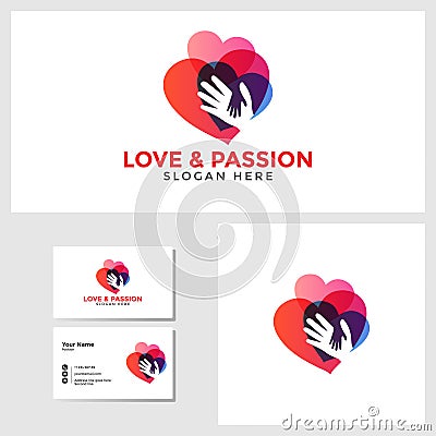 Love passion logo template with business card design mockup Vector Illustration