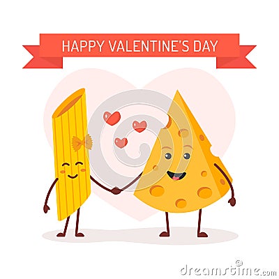 Love between pasta and cheese Vector Illustration