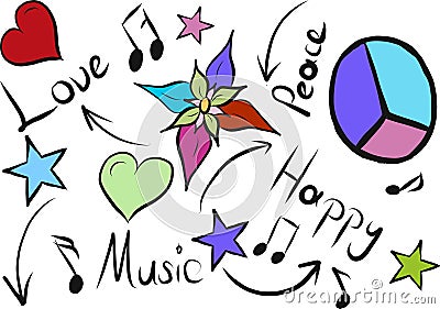 Love peace music happy sketch Vector Illustration