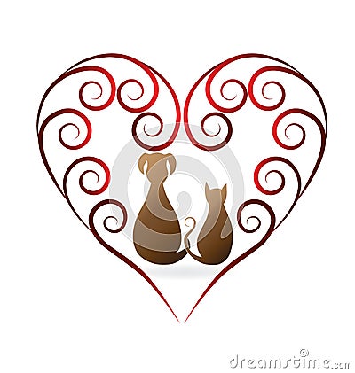 Love pets cat and dog vintage icon logo Vector Illustration