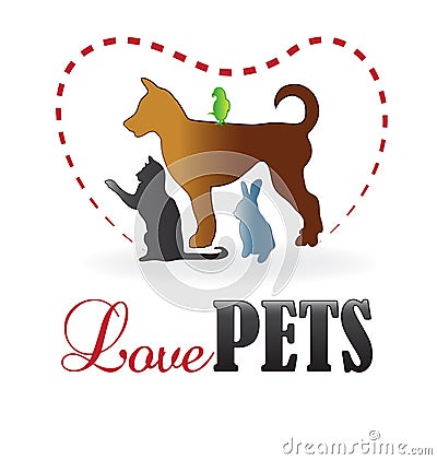 Love pets silhouettes logo Vector Illustration