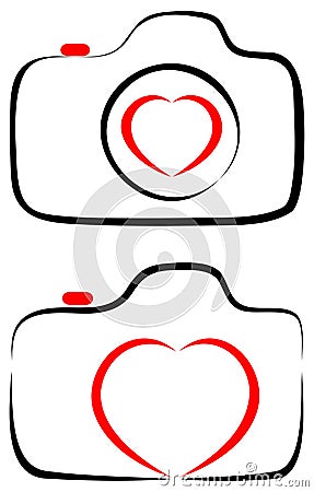 Love with photography camera heart with line art logo Vector Illustration