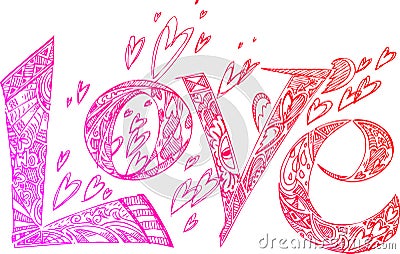 LOVE pink sketchy doodles Vector Illustration