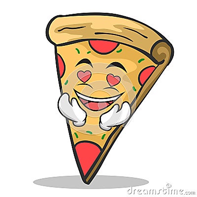 In love pizza character cartoon Vector Illustration