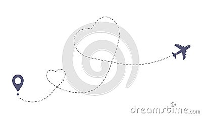 Love plane route line. Vector Illustration