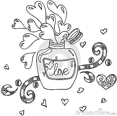 Love potion bottle doodle style Vector Illustration