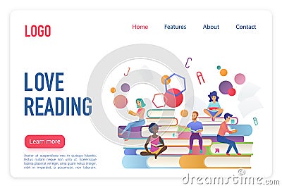 Love reading flat vector landing page template Vector Illustration
