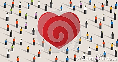Love red heart shape crowd celebrate feeling of love together as community. Diversity connection group society feeling Vector Illustration