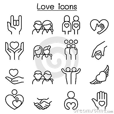 Love, Relationship, Friend, Family icon set in thin line style Vector Illustration