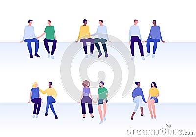 Love relationship, lgbt romantic date and friendship concept. Vector flat people illustration set. Mixed ethnic characters. Cartoon Illustration