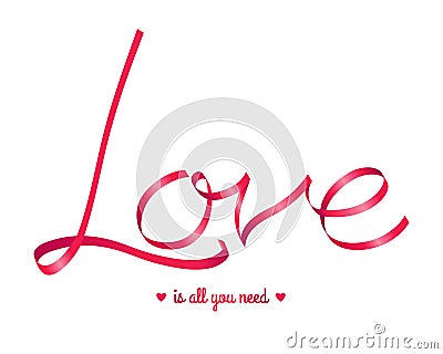 Love ribbon word decorative element. Vector Illustration