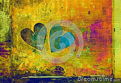 Love and romance. two hearts in grunge style on abstract background Stock Photo