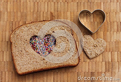 Love Sandwich with heart cookie cutter Stock Photo