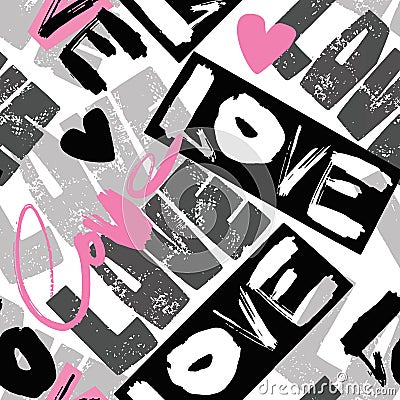 Love seamless girls motivation pattern. Funky t-shirt print Vector Illustration