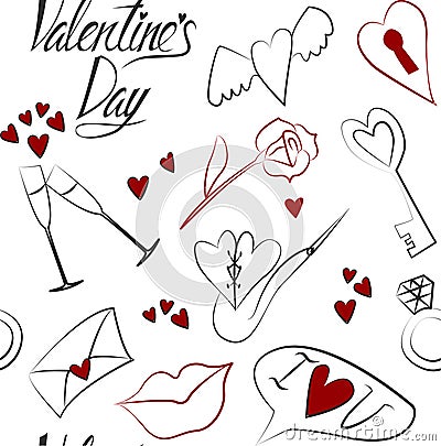 Love seamless pattern to Valentine`s Day on white background Vector Illustration