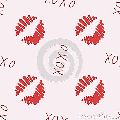 Love seamless pattern. Valentine Day Xo xo. vector hand drawn xoxo text and heart Vector Illustration