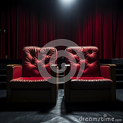 Love seats Close up of romantic cinema chairs for a couple Stock Photo